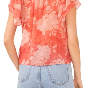1.STATE – Floral Print Flutter Sleeve Top