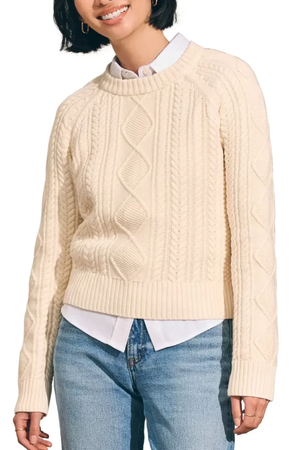 Faherty - Sunwash Organic Cotton Cable Crewneck Sweater - Image 7