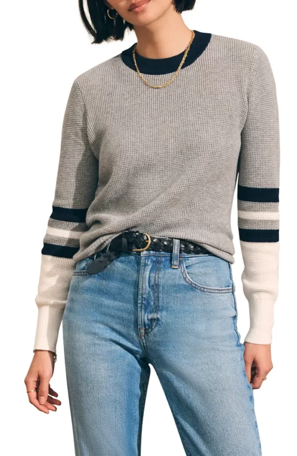 Faherty - Throwback Stripe Sleeve Organic Cotton & Cashmere Crewneck Top