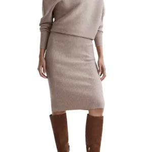 Reiss – One-Shoulder Long Sleeve Rib Sweater Dress