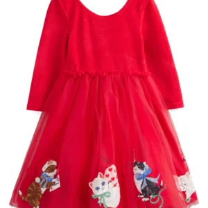 Mini Boden - Kids' Long Sleeve Appliqué Velvet Party Dress