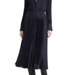 Vince - Pleated Tie Waist Long Sleeve Midi Dress
