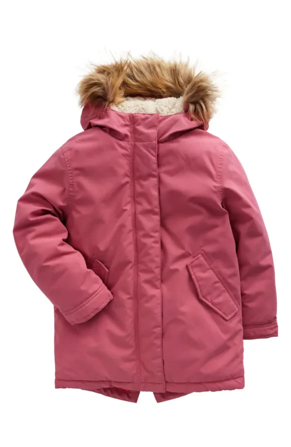 Mini Boden - Kids' Authentic High Pile Fleece Lined Parka with Faux Fur Trim