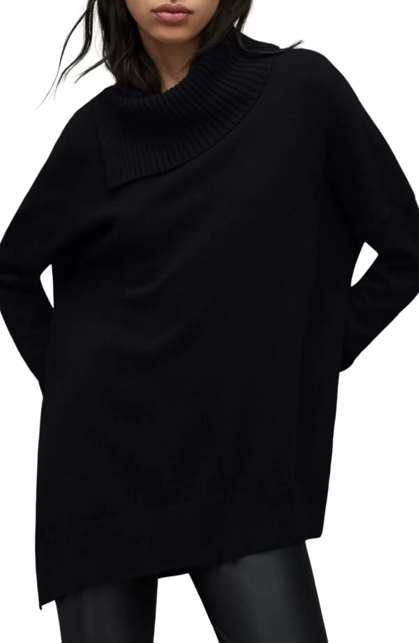 AllSaints - Whitby Cashere & Wool Asymmetric Turtleneck Sweater