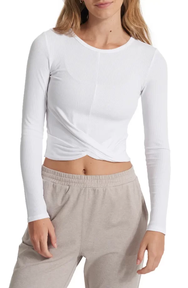 Vuori - Rib Long Sleeve Twist Front Crop T-Shirt