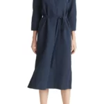 Vince – Split Neck Belted Midi Dress