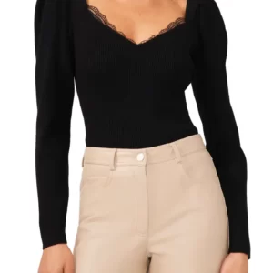 Halogen® - Lace Trim Rib Stitch Sweater