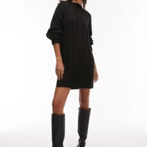 Topshop - Rib Long Sleeve Shift Sweater Dress