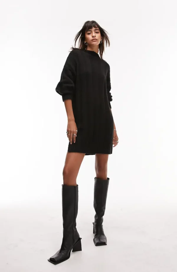 Topshop - Rib Long Sleeve Shift Sweater Dress