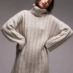 Topshop - Long Sleeve Turtleneck Wide Rib Sweater Dress